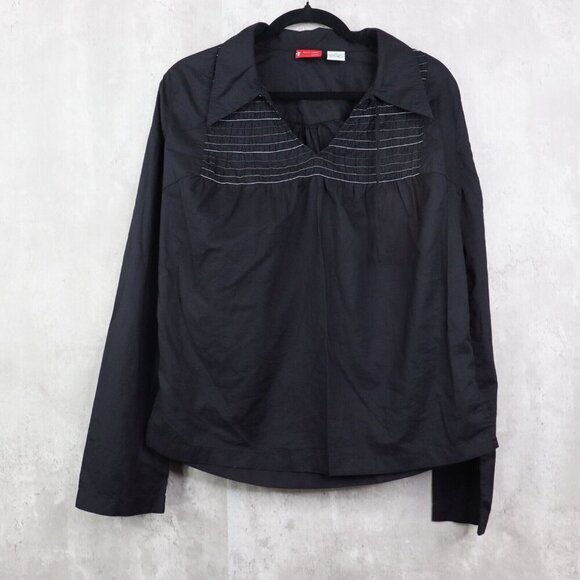 Levi's Collared Shirt Womens Size Large‎ Black Pullover Embroidered Long Sleeve - Picture 1 of 7